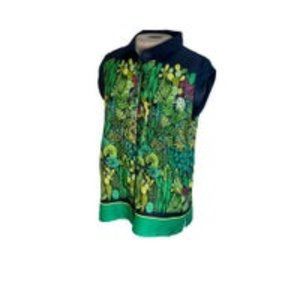 Tommy Hilfiger Floral Button Front Top Shirt Blouse Green Blue S Small New